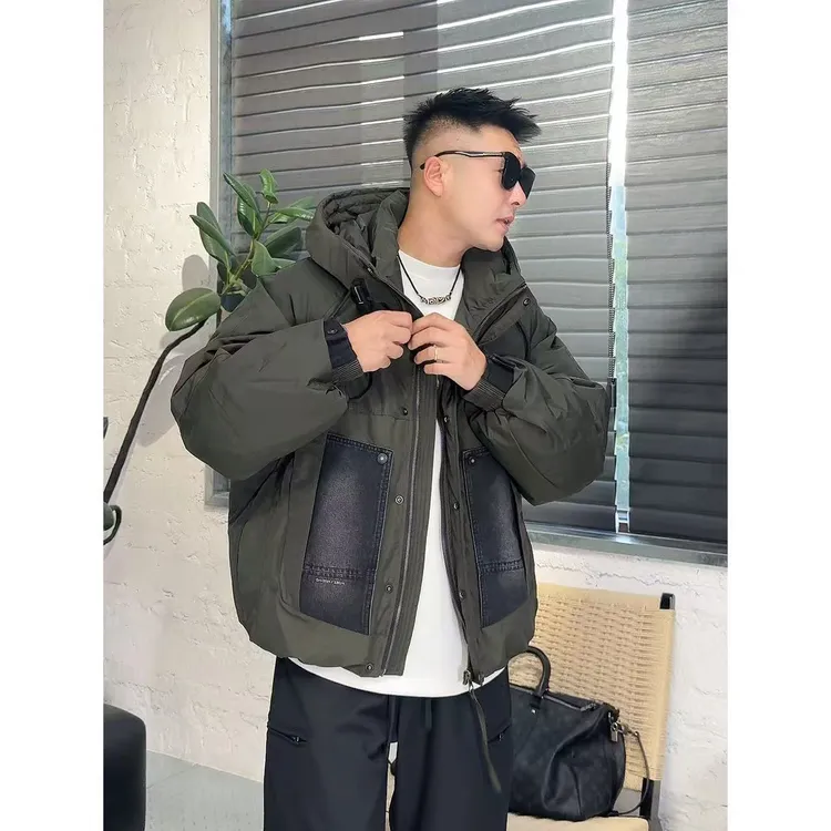 YULE语乐 0688户外三防机能风牛仔拼接羽绒服白鸭绒冬季加厚外套