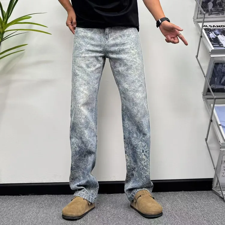 四季通用复古提花基础男士直筒牛仔裤裤子潮流时尚百搭欧美风
