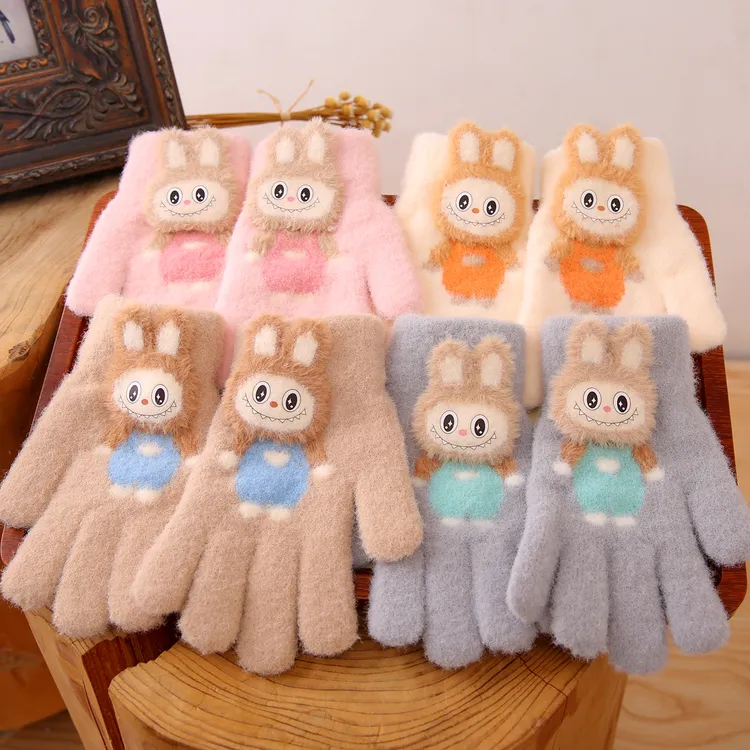 拉布布儿童手套秋冬男童女童保暖五指2025新款男女孩户外防寒分指