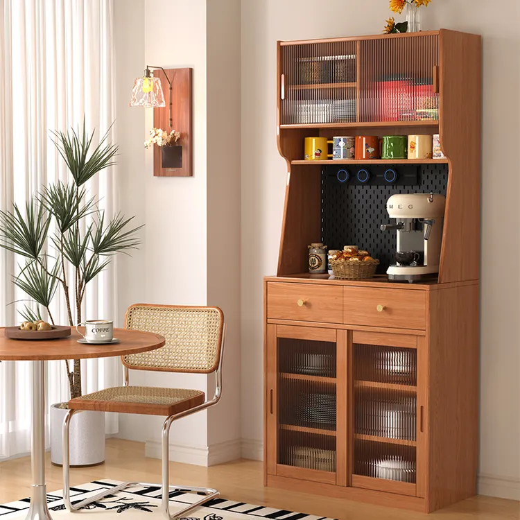 实木餐边柜靠墙一体储物柜客厅茶水柜家用松木置物柜洞洞板收纳柜