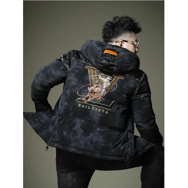奇珀菲仑刺绣连帽羽绒服男冬季保暖白鸭绒防寒服男士休闲外套
