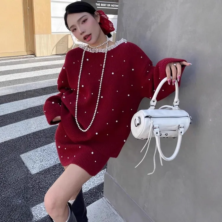 新年过年战袍圣诞红色毛衣套装裙女秋冬新品小香风针织短裙两件套