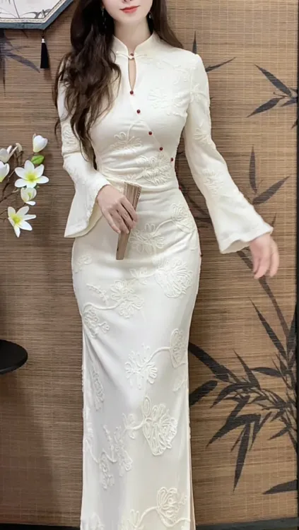 予溪自制【玉霄】国风新中式温婉优雅大气修身收腰显瘦旗袍连衣裙