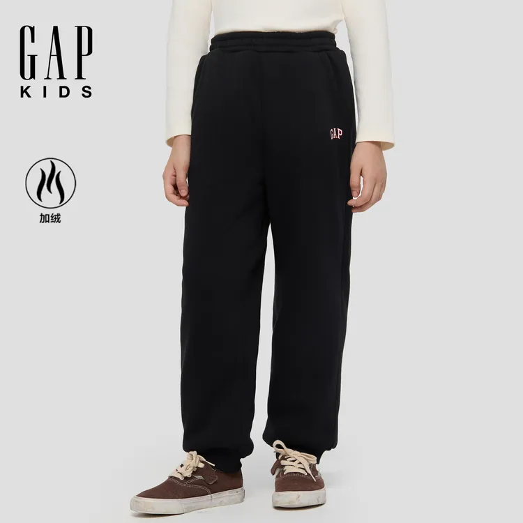 Gap男女童2025秋冬新款logo保暖羊羔绒宽松加绒束脚裤 DR 805412
