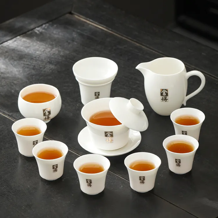 舍得悬停盖碗白瓷功夫茶具套装高端全套办公室家用整套泡茶器专用