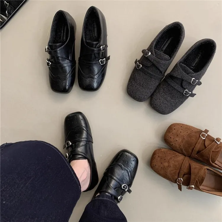 内增高4cm复古雕花布洛克风百搭玛丽珍鞋2025秋设计感加绒乐福鞋