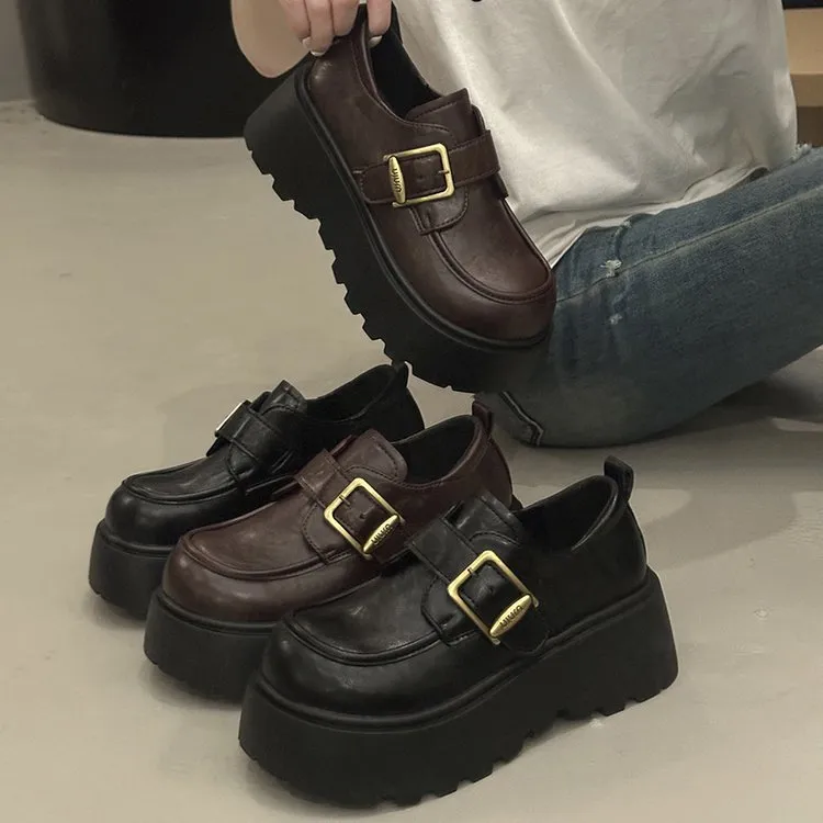 【万达撤柜】厚底黑色英伦风小皮鞋女2025秋季新款百搭一蹬女鞋子单