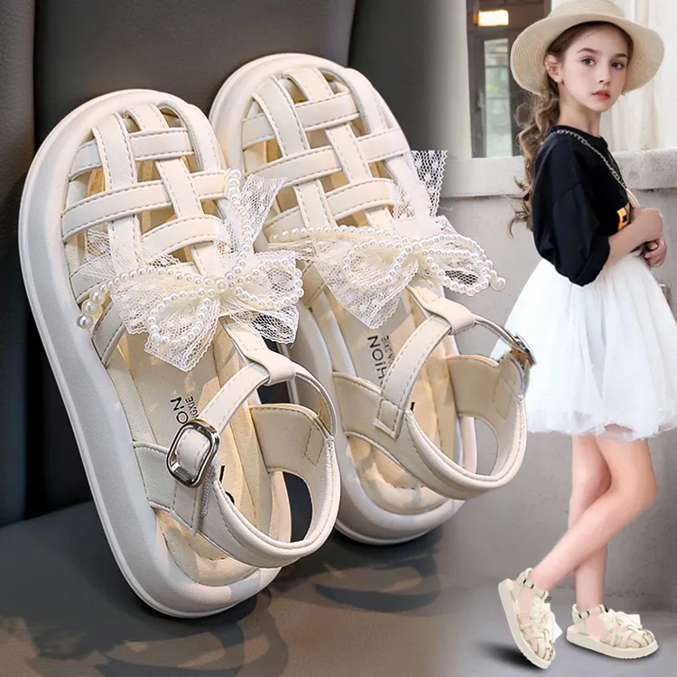 ABC女童包头凉鞋2025新款儿童镂空编织凉拖小女孩公主罗马鞋潮牌