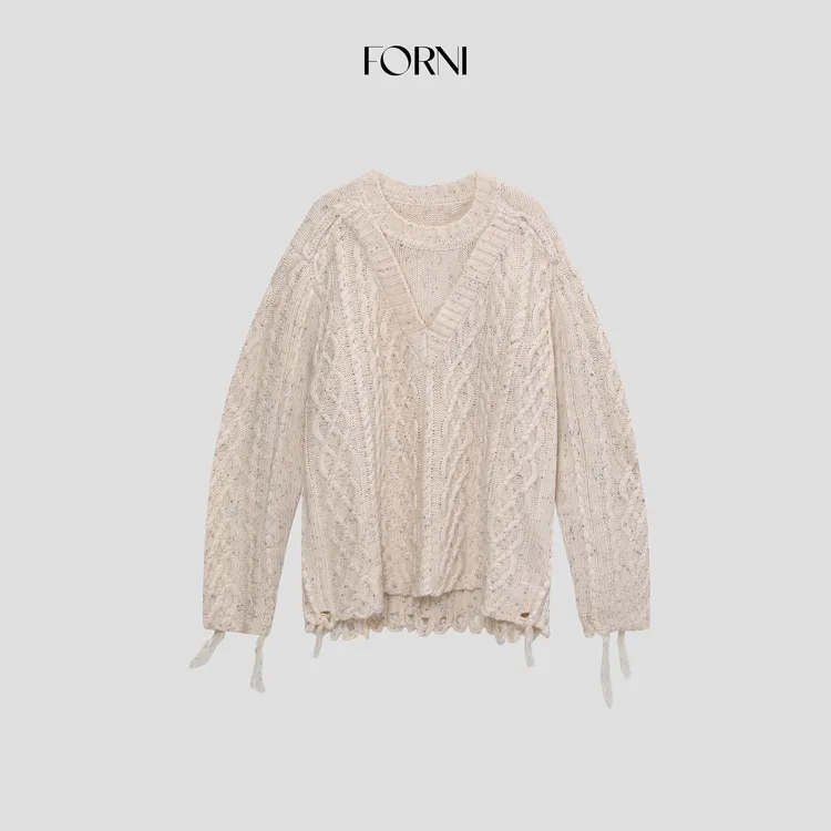 FORNI 杼梦绞花 重工系列羊毛有机棉绞花假两件针织毛衣