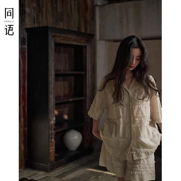 同语25年睡衣女款夏季梭织纯棉短袖睡衣套装可外穿夏天新款家居服