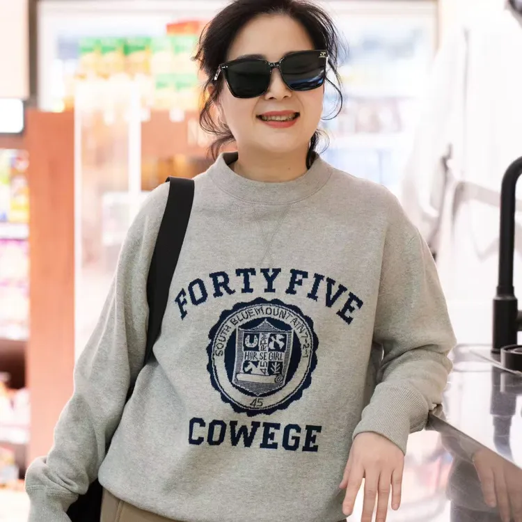 252136【燕子优选】菲玛秀百搭潮流字母圆领长袖纯棉卫衣