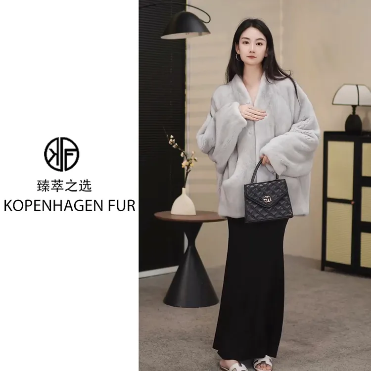 【赫拉女神】进口貂皮大衣女蝙蝠袖水貂皮草外套时尚年轻款慵懒风