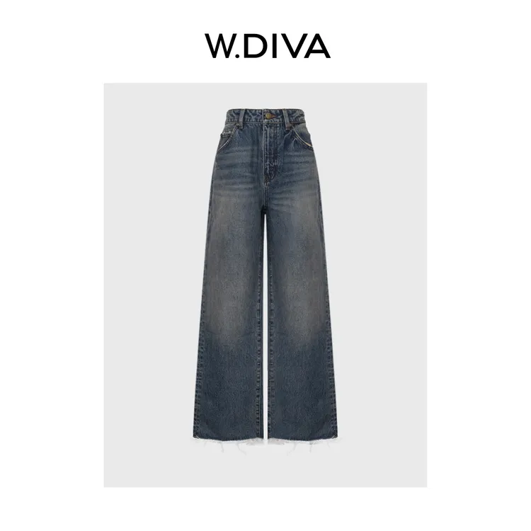 W.Diva【云洗时光】土耳其进口丹宁毛边微喇牛仔裤慵懒风53K052582