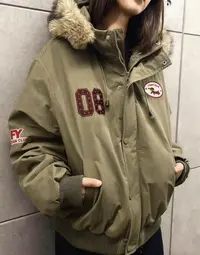 Hjie-【Z露思同款】冬季新款美式复古连帽毛领派克棉服85496