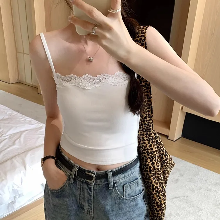 甜辣风蕾丝吊带背心女款内搭带胸垫美背文胸内衣一体性感辣妹上衣