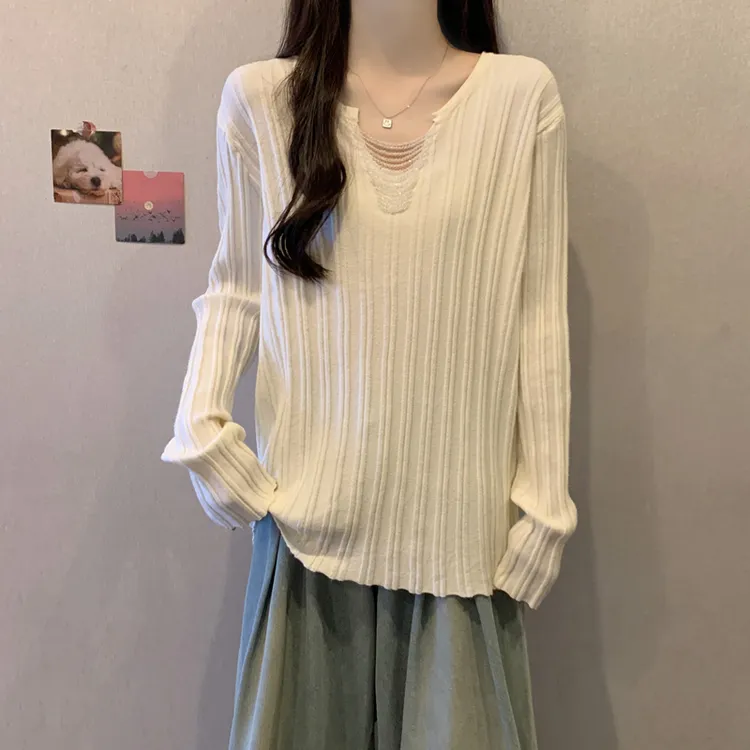 胖妹妹秋装大码女装软糯设计感串珠针织衫显瘦毛衣宽松上衣