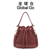 【球仓Global Go】镂空设计水桶包洋气抽绳手提斜跨包M-045枣红色