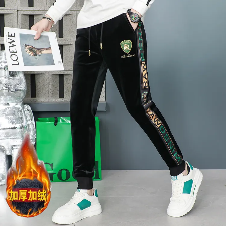 冬季新款男士高品质灯芯绒加厚加绒潮流时尚帅气百搭刺绣休闲裤男