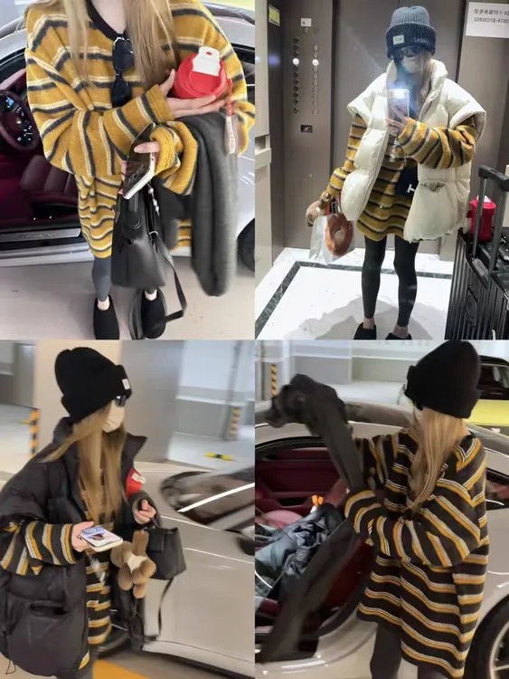 仿兔毛绒感！像一件粗针毛衣一样的加厚条纹T恤 宽松韩系23221#