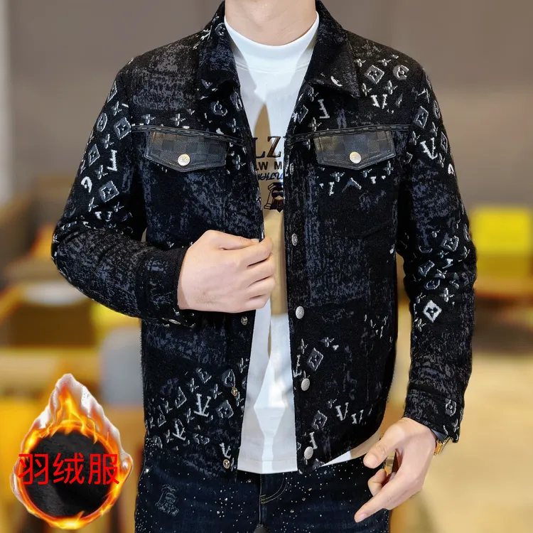 2025冬季男士新款轻奢时尚休闲加厚保暖羽绒内胆翻领羊毛夹克外套