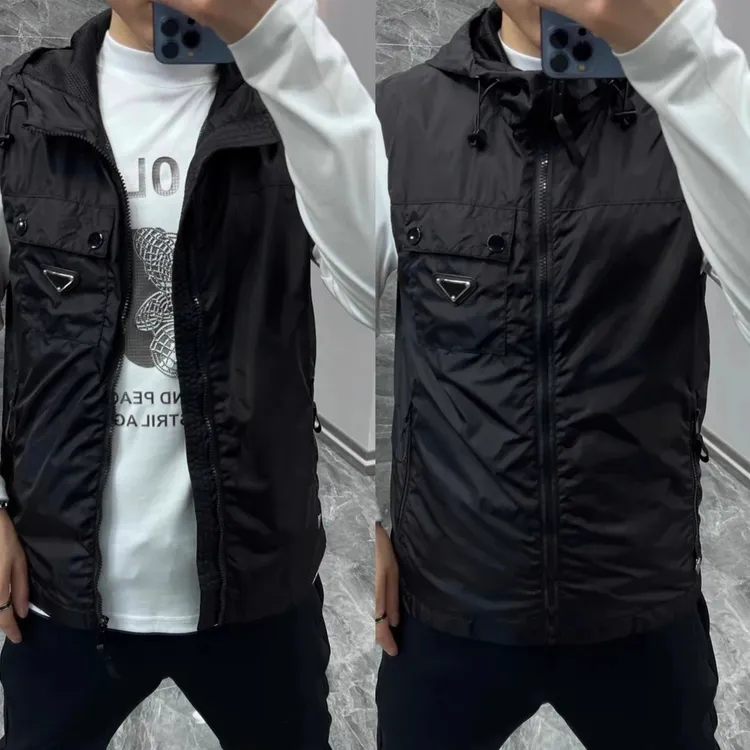 00819春秋季新款男士高级感轻奢连帽马甲坎肩高品质时尚潮流简约