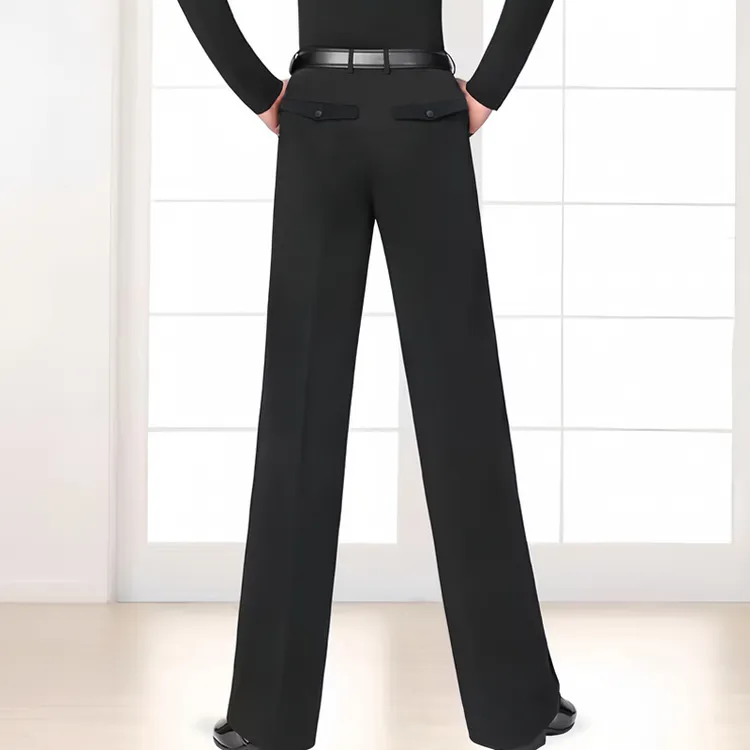 摩登舞口袋裤子男士交谊舞跳舞练功拉丁舞服装国标舞直筒长裤舞裤