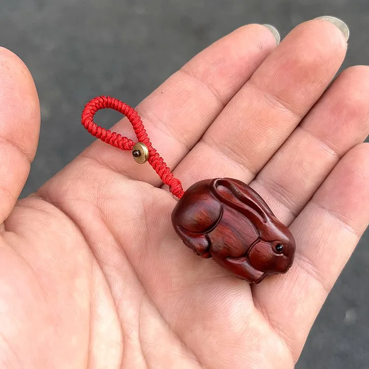 紫檀木兔子挂件实木十二生肖木兔子吊坠钥匙扣手机链新中式装饰品