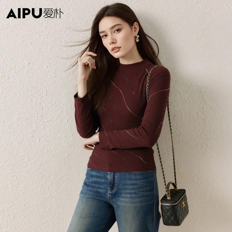 爱朴品牌大码女装冬季新款柔软舒服欧若风百搭半高领打底衫32746
