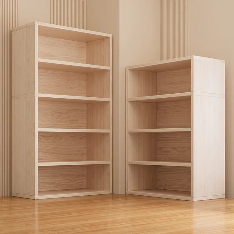 书架小型置物架落地多层收纳架小柜子储物柜靠墙一体实木色矮书柜