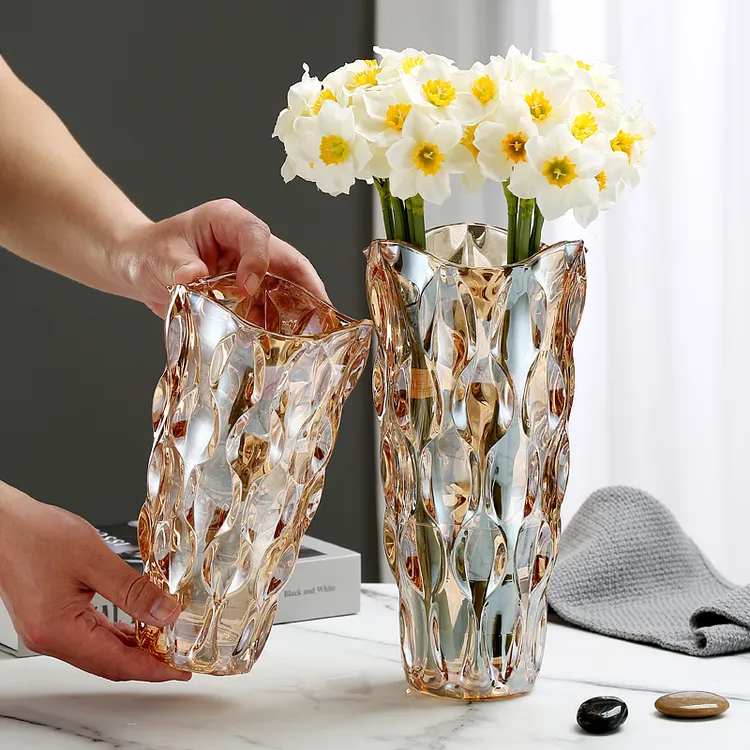 轻奢高级感透明水晶玻璃花瓶客厅餐桌插花装饰摆件