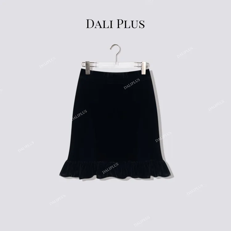 DALI PLUS“重磅真丝丝绒鱼尾裙短裙”松紧腰半裙-D5ST1237