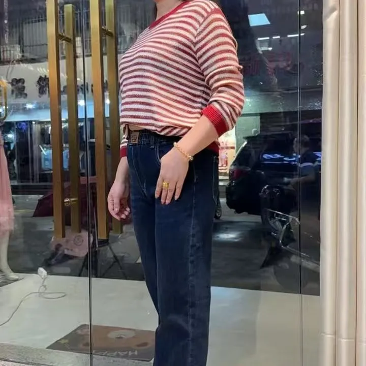 早秋高腰大码八分弹力女哈伦牛仔裤显瘦宽松老爹裤