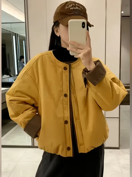 韩系ins棉衣时尚短款女外套2025年冬季新款薄款短棉服女通勤百搭