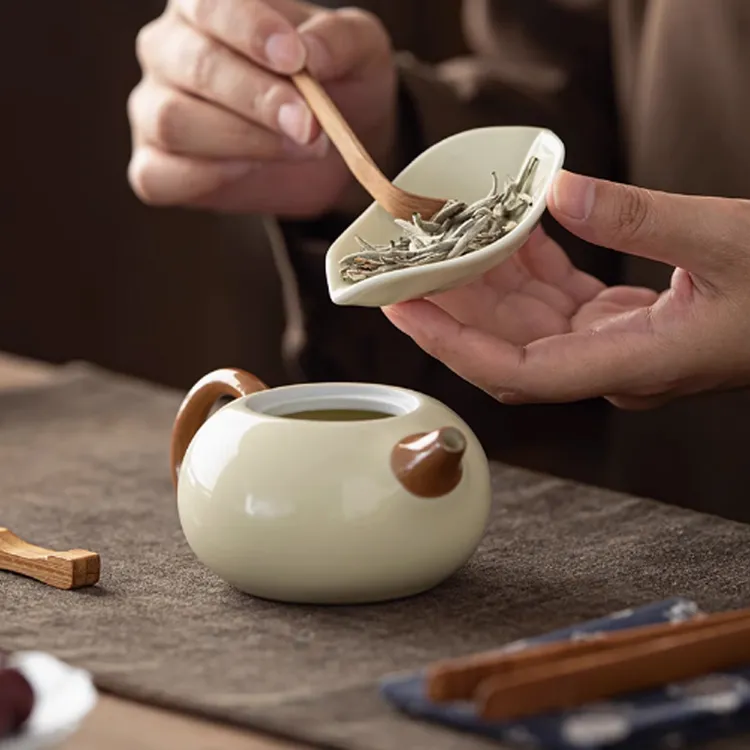 汝窑开片可养茶荷功夫茶具家用赏茶醒茶禅意投茶器创意茶道零配件