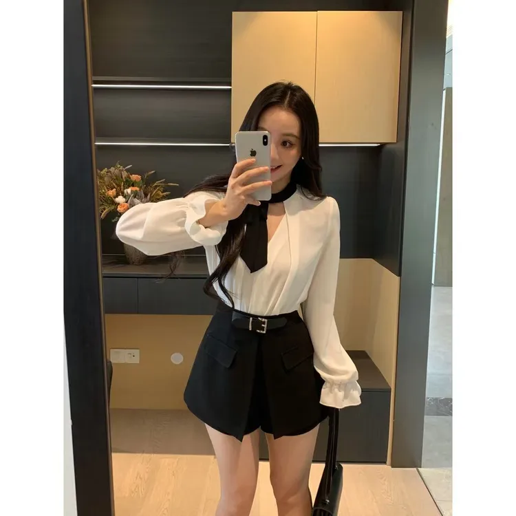 XINYI【优雅本命】秋季韩系撞色衬衫女显瘦百搭衬衣X625C13301