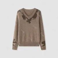 【冬姐自主品牌】VOR 山羊绒 针织衫棕色V领提花 V25300011