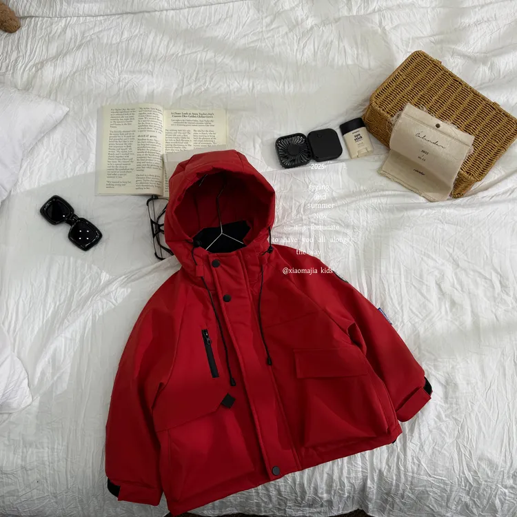 小马家2025冬季儿童连帽纯色棉服D-6710保暖秋冬装二棉棉衣中性