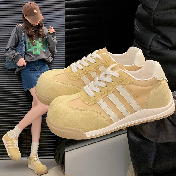 时尚休闲德训鞋女款2025夏季新款薄款透气平底小白阿甘鞋黄色