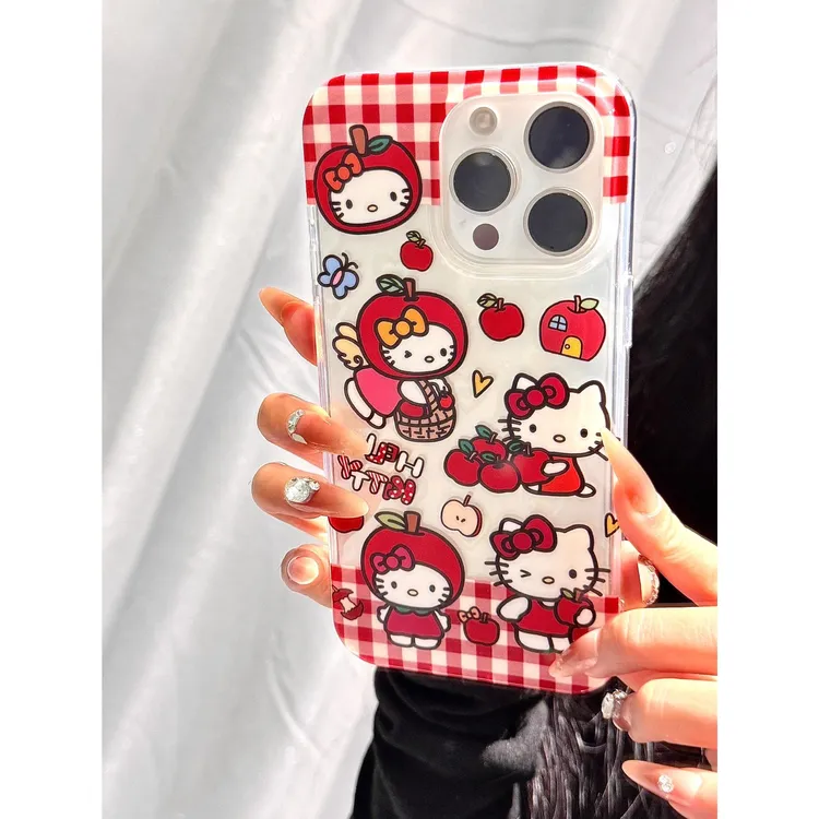 格子红苹果kt猫适用苹果手机壳华为vivo小米荣耀oppo红米全包新款