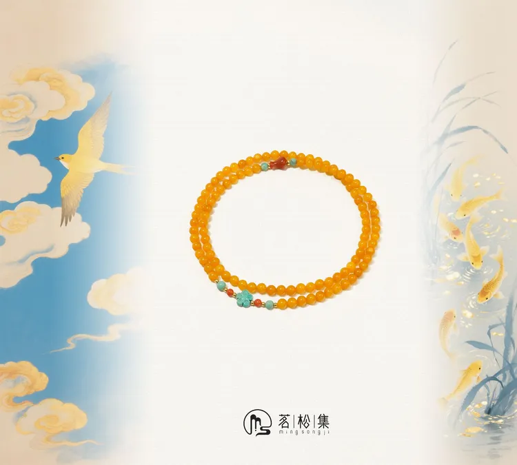 俄料女士蜜蜡手串三圈精美编织百搭手工小众长链叠戴简约情侣