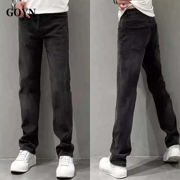 GOYN秋季2025高街直筒男士休闲纯色简约潮流百搭修身男装牛仔长裤