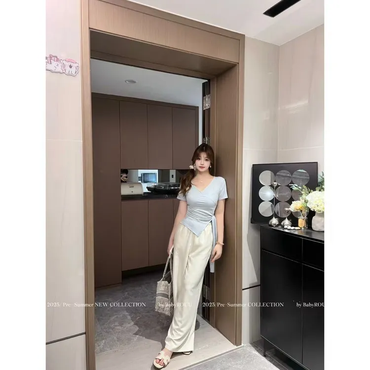 【现货】温与柔【轻氧松弛】韩系露肩吊带抹胸背心纯欲气质长裤套装