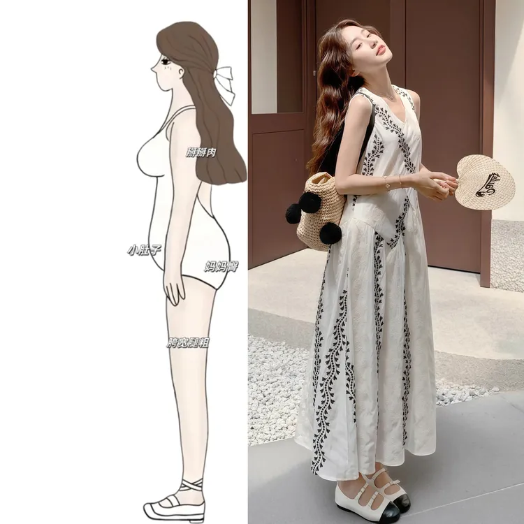 法式高级感气质蕾丝v领无袖背心连衣裙女夏季新款显瘦绝美长裙子