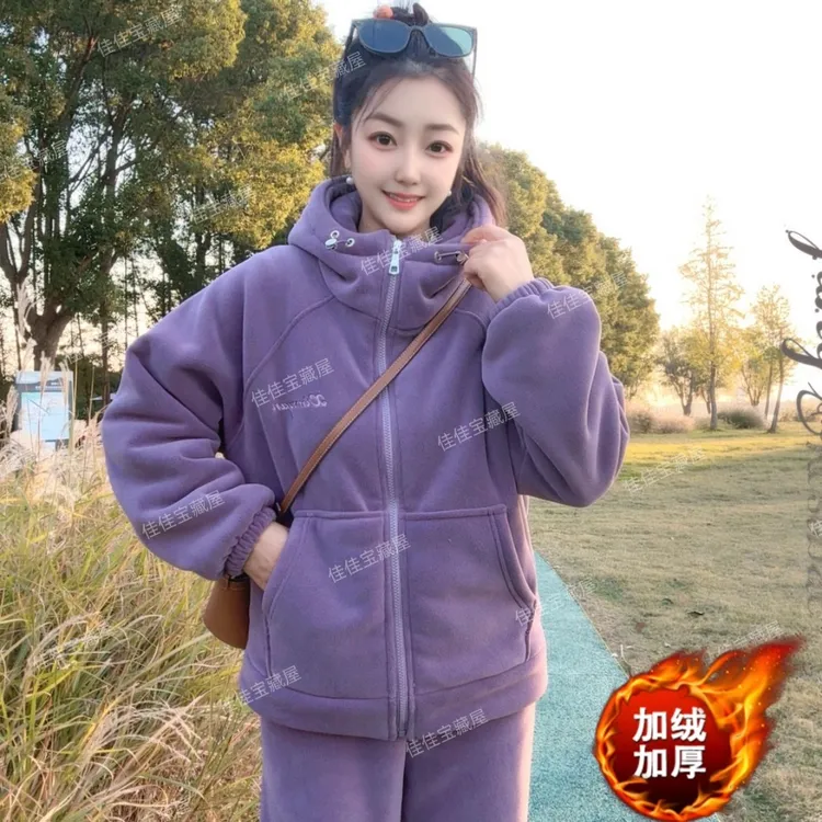 【专柜正品  巨厚巨厚】升级3代海豚绒连帽情侣家外两穿家居服套装