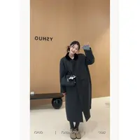YSHUO【莫奈工坊】质感毛呢大衣拼接翻领复古气质加厚保暖外套 3608