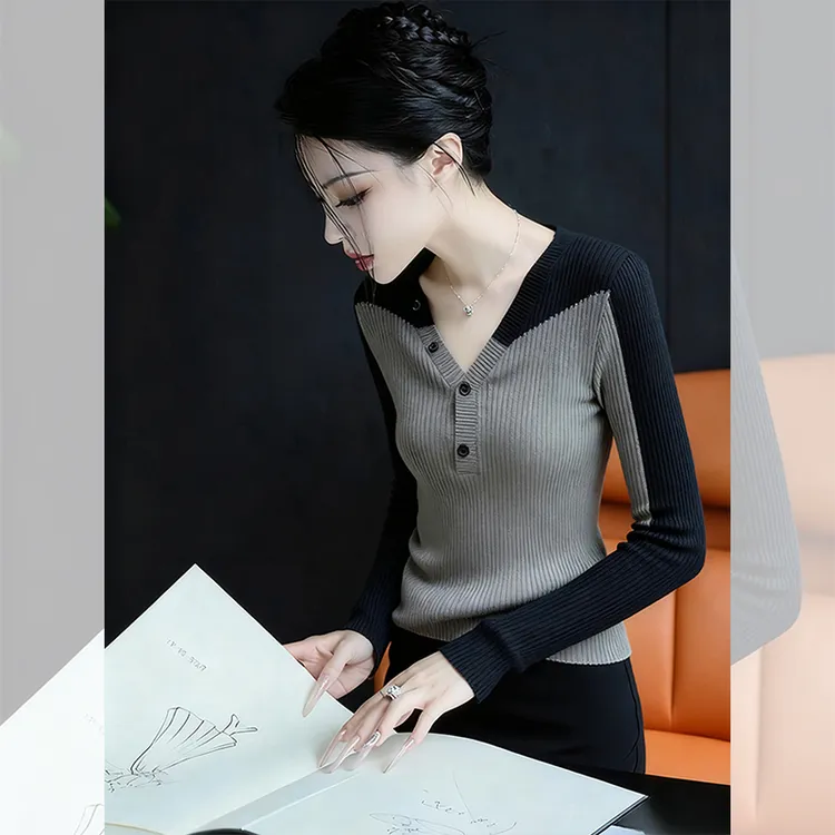 独特漂亮内搭V领小衫设计小众衣服针织打底衫洋气高贵上衣女秋冬