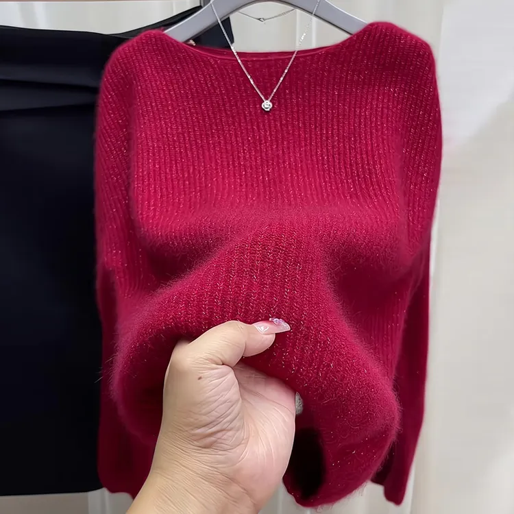 羊毛衫女亮丝针织上衣2025秋冬新款宽松显瘦设计感气质打底毛衣女