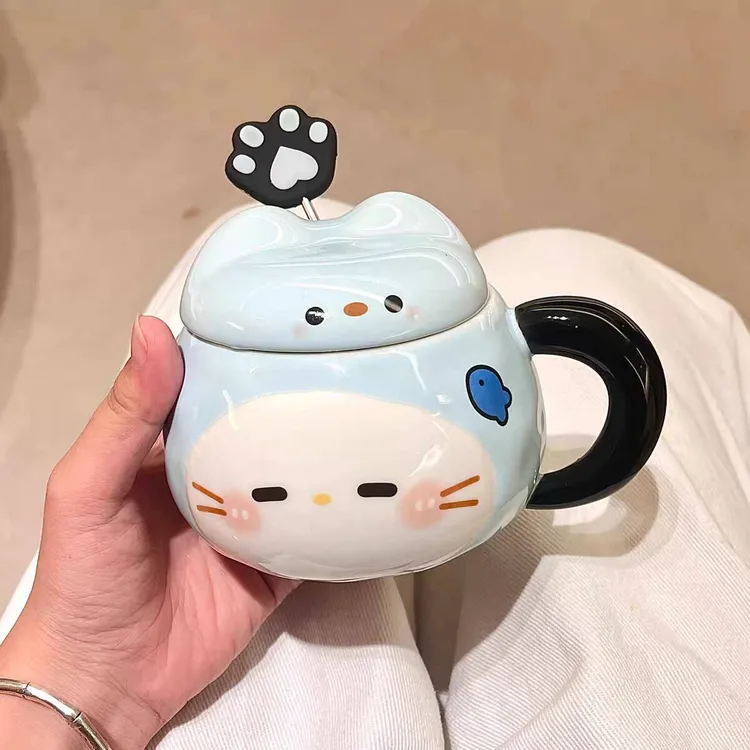 高颜值ins马克杯可爱杯子带盖陶瓷水杯大容量家用咖啡早餐杯儿童