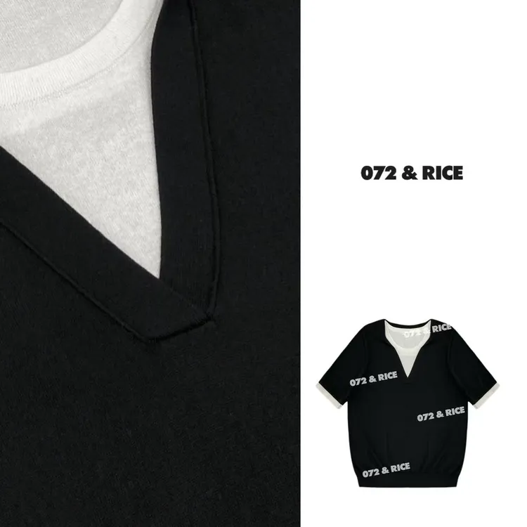 072 & RICE【艾草POLO】夏季休闲V领假两件针织衫 32LE014