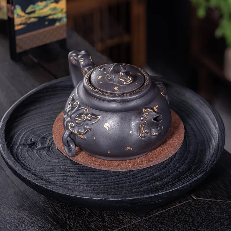 原矿紫砂石黄泥手工制龙凤呈祥聚宝盆壶礼品茶具茶具泡茶壶